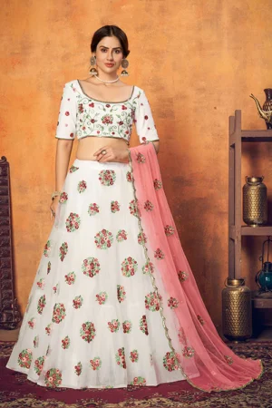 White Elegance: Net Fabric Lehenga Choli