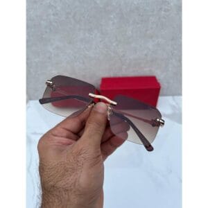 Brown Gold Cartier Sunglasses For Men Frameless